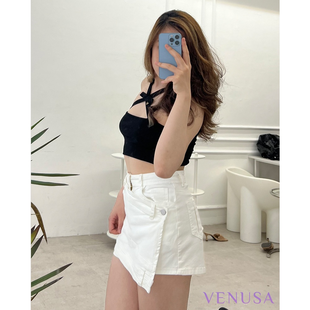 Quần sooc jean nữ vạt chéo denim Hàn Quốc sang chảnh VENUSA Q005 | BigBuy360 - bigbuy360.vn