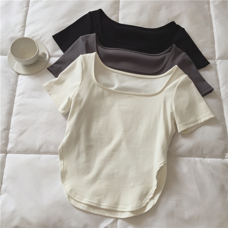 Áo Thun Tay Ngắn Cổ Vuông Dáng Ôm Phong Cách Thời Trang Hàn Quốc Dành Cho Nữ