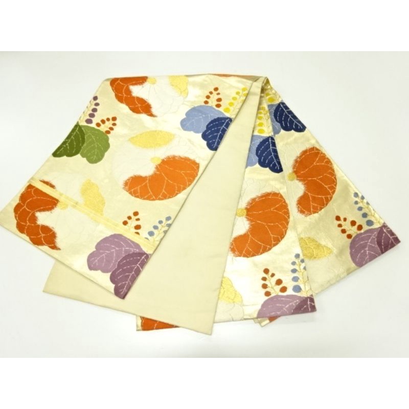 Trang phục truyền thống Nhật Bản/ Dây thắt lưng Fukuro Obi Kiku and Paulownia/Hoa cúc và hoa hông