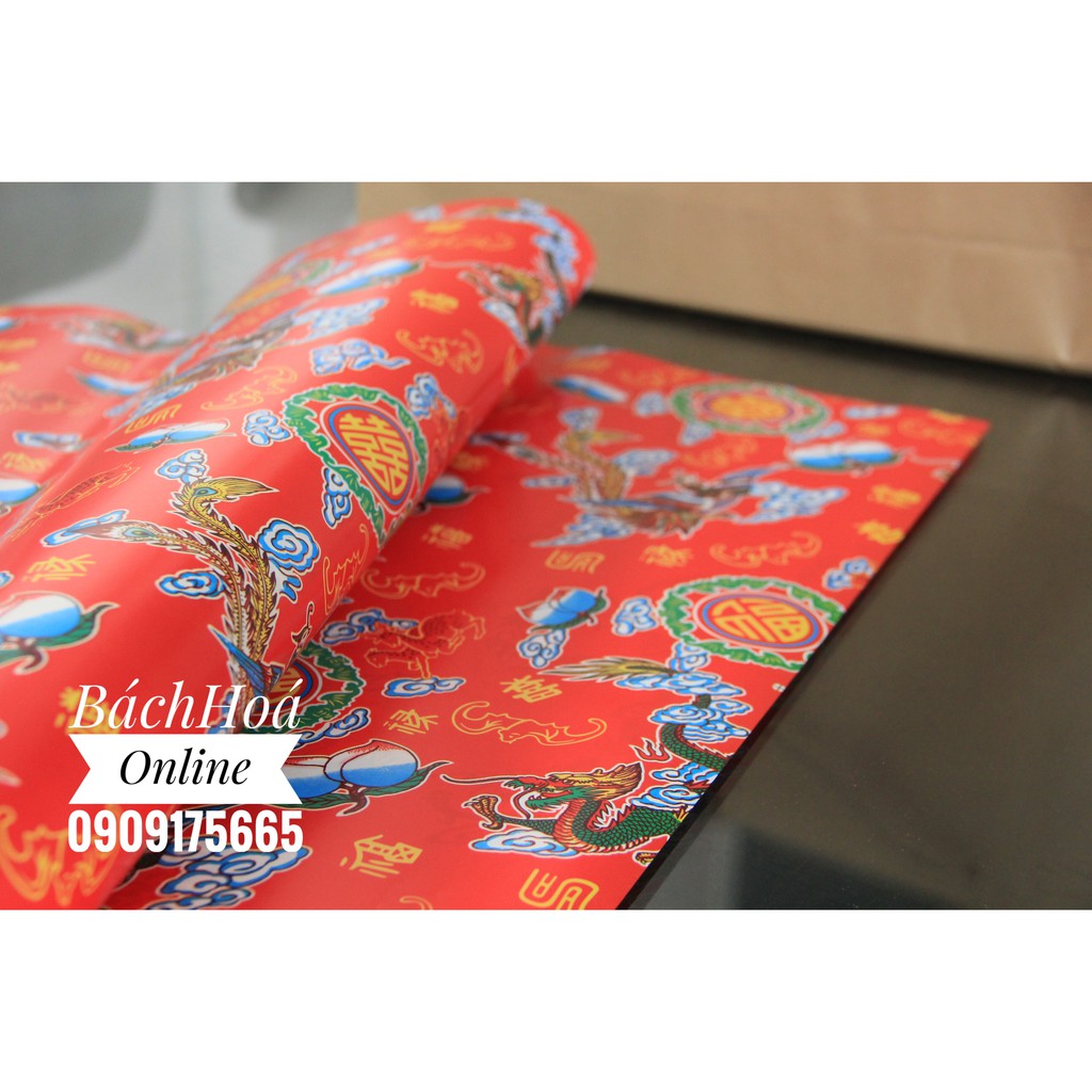Giấy đỏ tết, hoa văn SONG HỶ - LONG PHỤNG