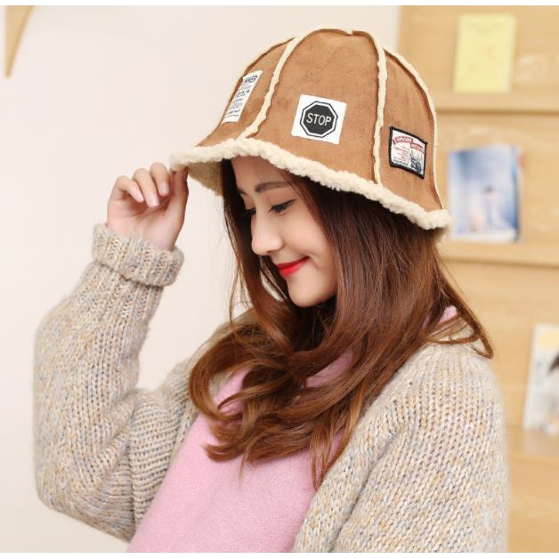 Mũ len - Nón len nữ có lót bông họa tiết Những mảnh ghép xinh xắn