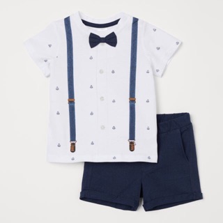 Set bộ quần áo công tử cộc tay hm xuất dư bé trai chất cotton mềm mịn