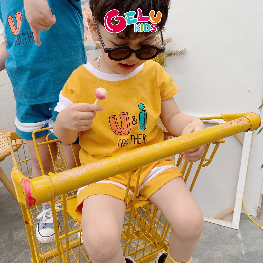 Bộ cộc tay cho bé GELU KIDS cotton phối họa tiết thoáng mát cho bé - GLQA08