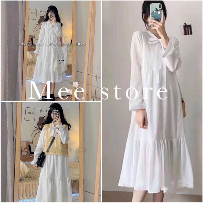 Đầm BABYDOLL 🌸 Váy Tay Bồng[FREESHIP]Nơ Ngực Dáng Suông Trắng | Đen Siêu Xinh