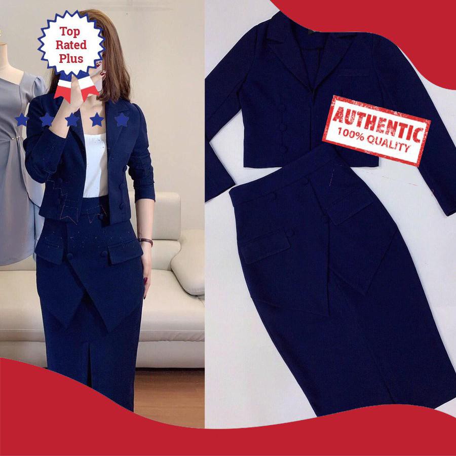 Set vest chân váy công sở xanh Navy - kèm ảnh thật