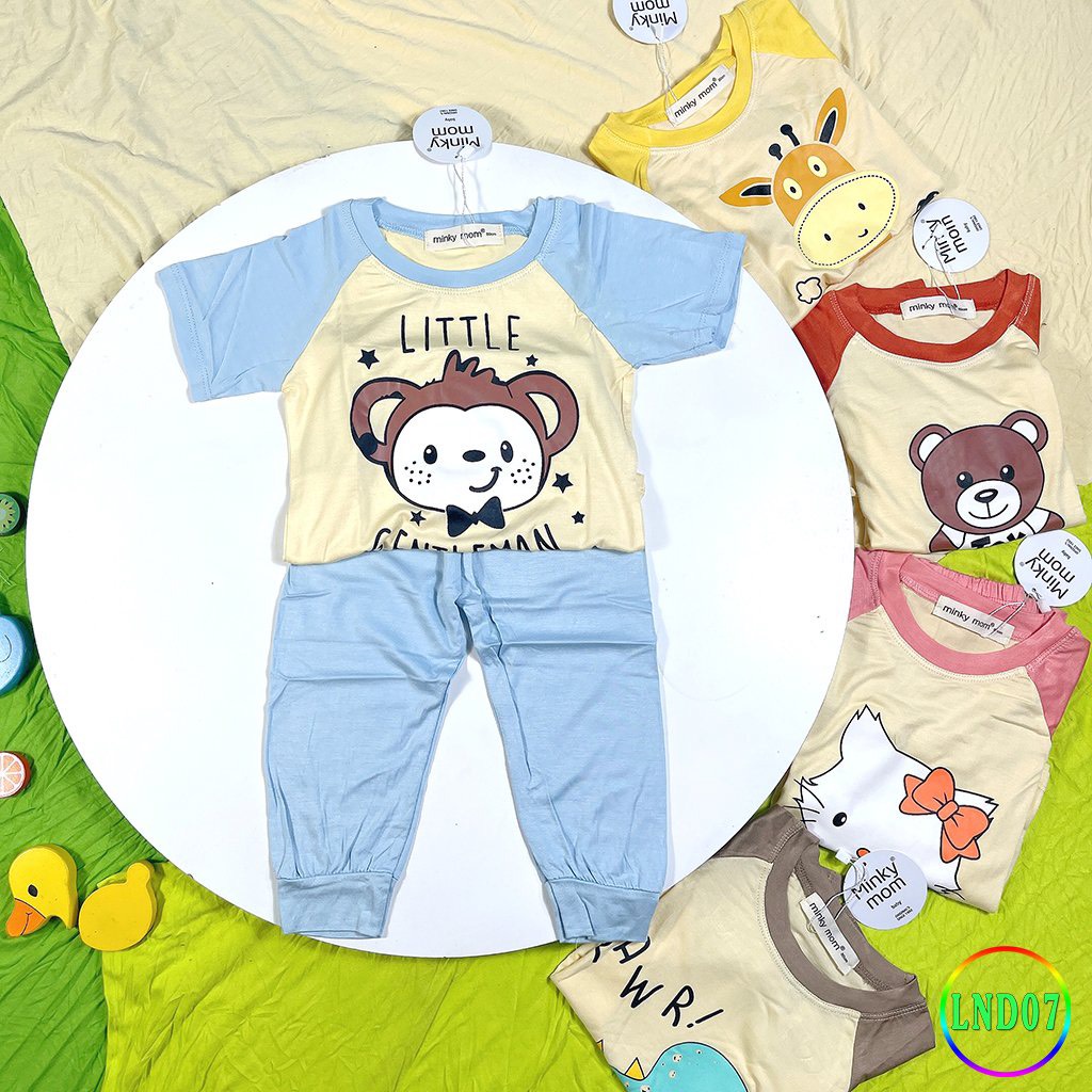 [LND07] Bộ Cộc Tay, Quần Dài Thun Lạnh Raglan MINKY MOM CÓ SIZE ĐẠI In Hình Mềm Mịn Thoáng Mát, Hàng Chuẩn Đẹp Cho Bé