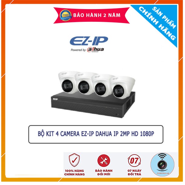 Bộ Kit 4 Camera Wifi EZ-IP Thân ngoài trời NVR1B04HC-4P/E/4-B1B20 hoặc Dome bán cầu trong nhà NVR1B04HC-4P