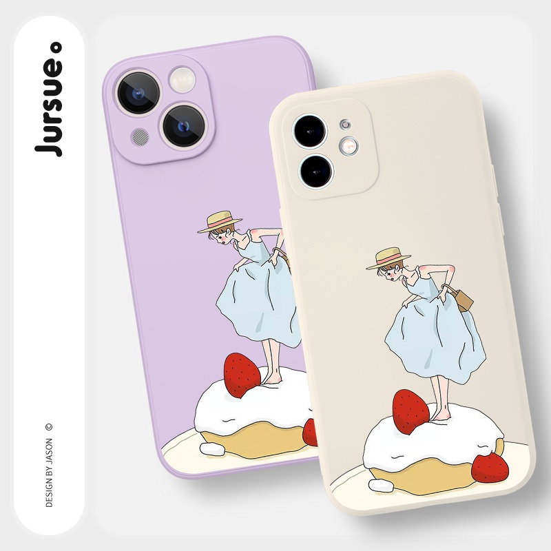 Ốp lưng JURSUE mềm viền vuông hình dễ thương đẹp Cho iPhone 14 13 12 11 Pro Max SE 2020 X XR XS 8 7 ip 6S 6 Plus kute Y2173