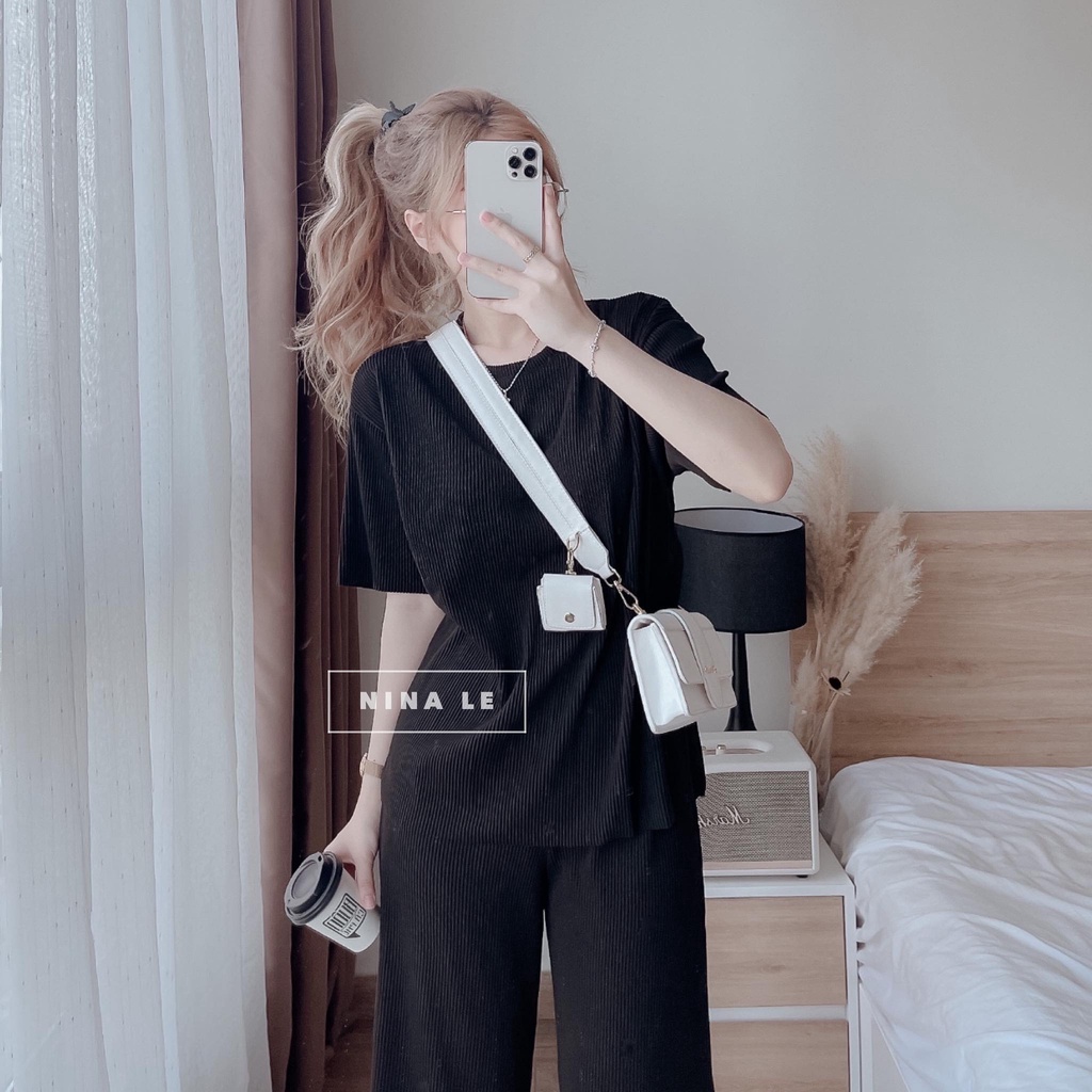 Sét bộ thun gân tay ngắn phối quần dài suông sang chảnh, quý phái với nhiều màu sắc