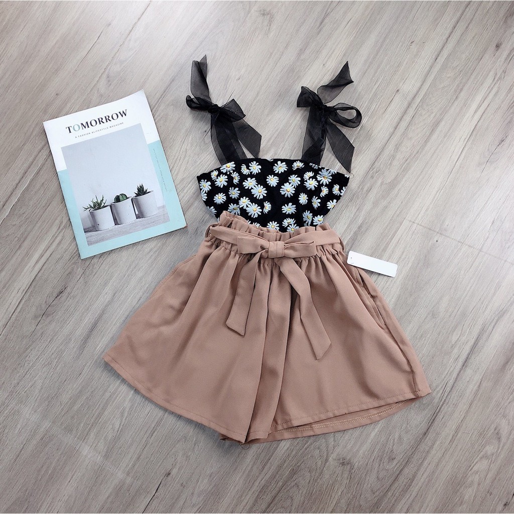 quần short đùi phối dây buộc nơ xinh hot chất kate mềm