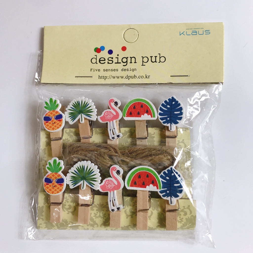 Set 10 Kẹp Gỗ Cute Tặng kèm 2m dây thừng