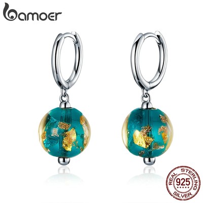 Bamoer Bông Tai bạc 925 Đính Hạt Thủy Tinh Thời Trang sce817