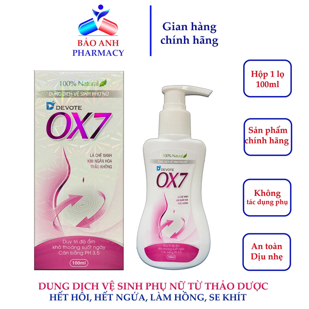 Dung dịch vệ sinh nữ Devote OX7 Dung dịch vệ sinh phụ nữ- An toàn cho cả mẹ bầu, sau sinh Chai 100ml