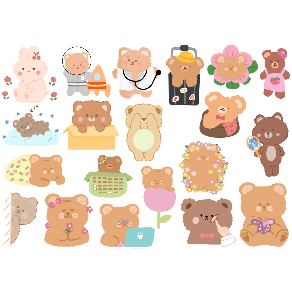 Set 20 hình dán sticker gấu thỏ Milkjoy cô gái Rorojump dễ thương trang trí sổ tay, toploader, máy tính
