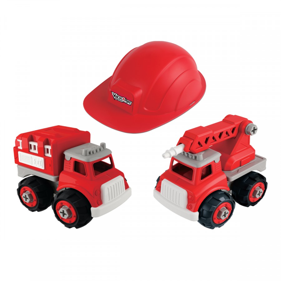 Bộ đồ chơi lắp ráp Vecto DIY - Hai xe cứu hỏa kèm theo nón VT1066
