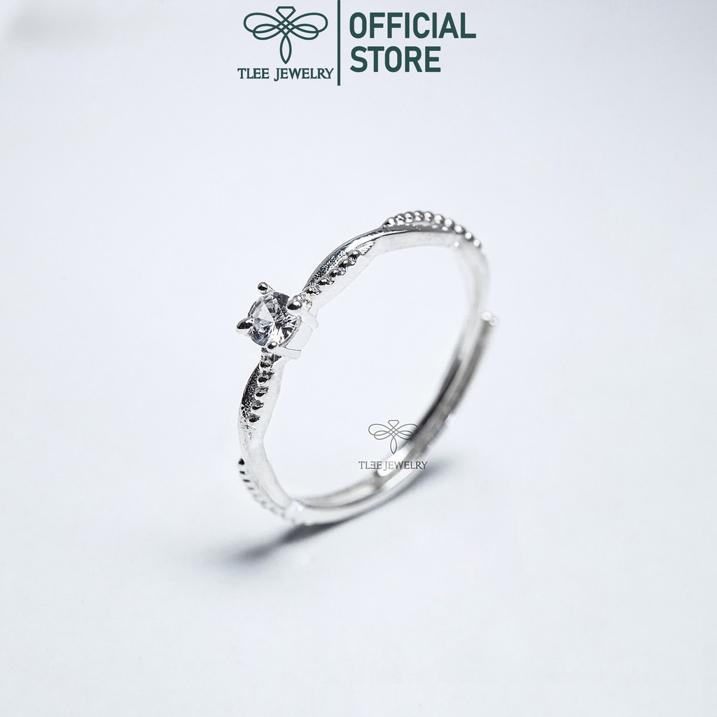 Nhẫn bạc nữ TLEE trụ đá mini viền bao xoắn freesize nữ tính TleeJewelry A0341