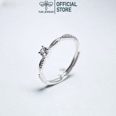 Nhẫn bạc nữ TLEE trụ đá mini viền bao xoắn freesize nữ tính TLEE JEWELRY A0341