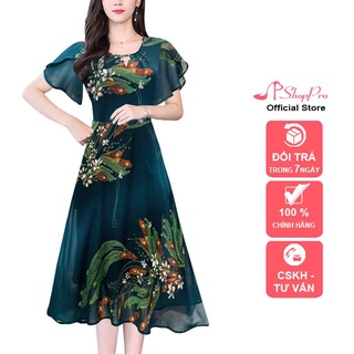 SHOPPRO - Đầm Xòe Trung Niên Nữ Cao Cấp Vải Voan Mềm Mịn Cho Mẹ Dự Tiệc U50 U60 SHOPPRO 3339 3254