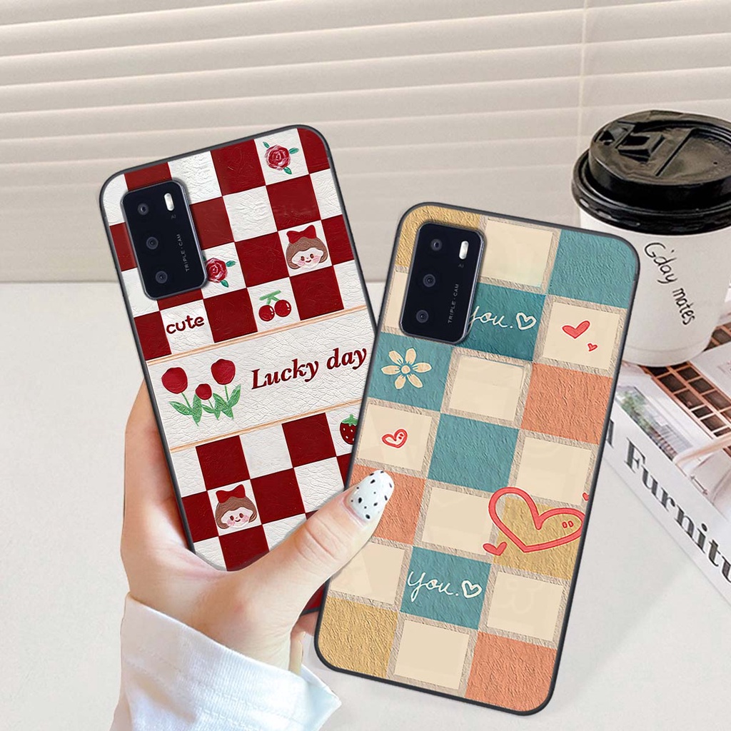 Ốp Oppo A16 caro trái tim cá tính, thời trang siêu đẹp, siêu phong cách