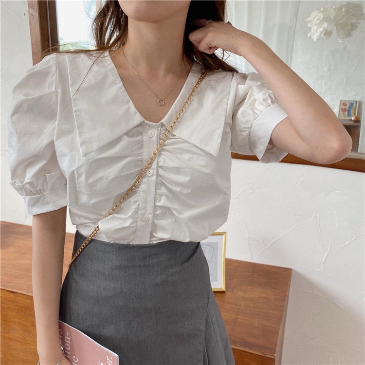 Áo Sơ Mi Trắng Tay Ngắn Dáng Rộng Dễ Phối Đồ Thời Trang Cho Nữ
