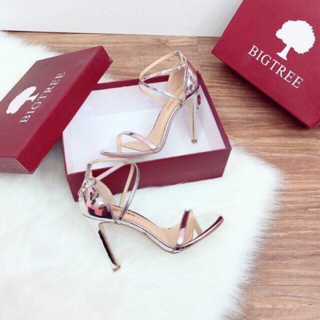 Giày cao gót 8p quai mảnh chéo gót bạc ST