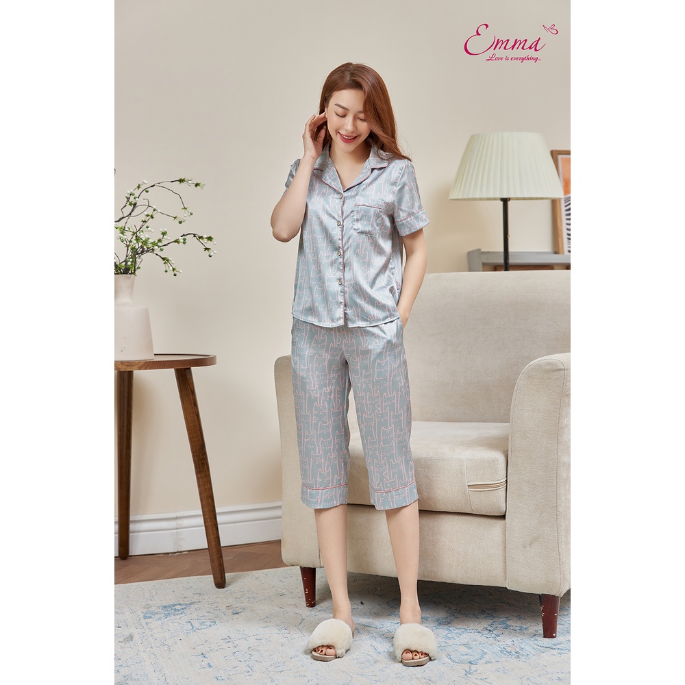 Đồ Bộ Mặc Nhà Emma Pyjama Lụa Mèo EHLLU.22.16.02