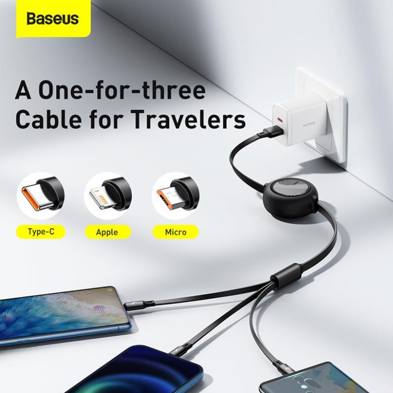 Cáp truyền dữ liệu Baseus 3 trong 1 với cổng USB cho đầu ra M+L+C 66W chuyên dụng_TOPBUY24HMall