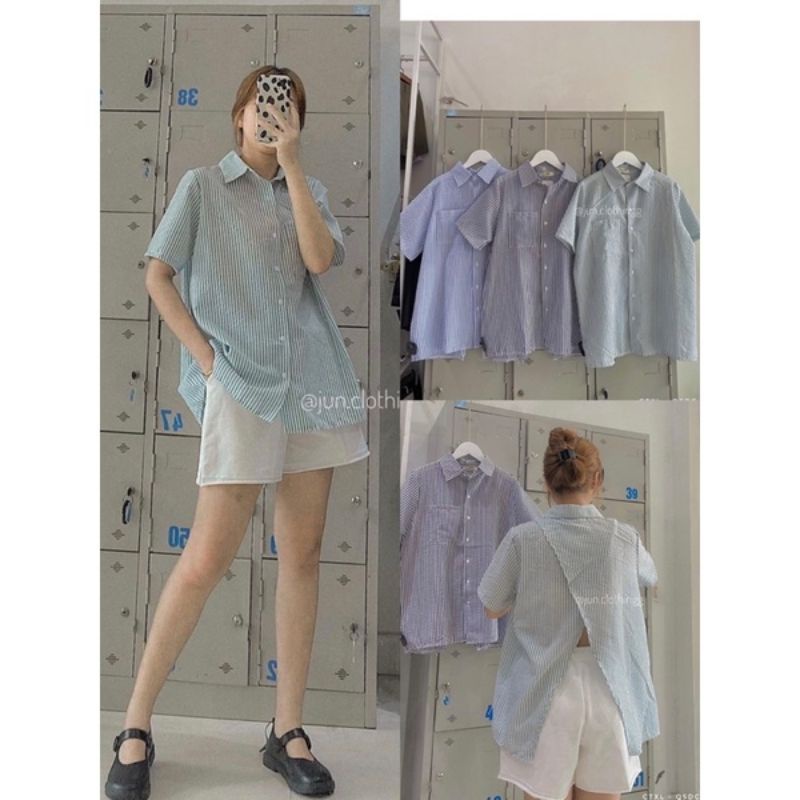 ÁO SƠ MI XỐP XẺ LƯNG CỘC TAY - CHANN CLOSET