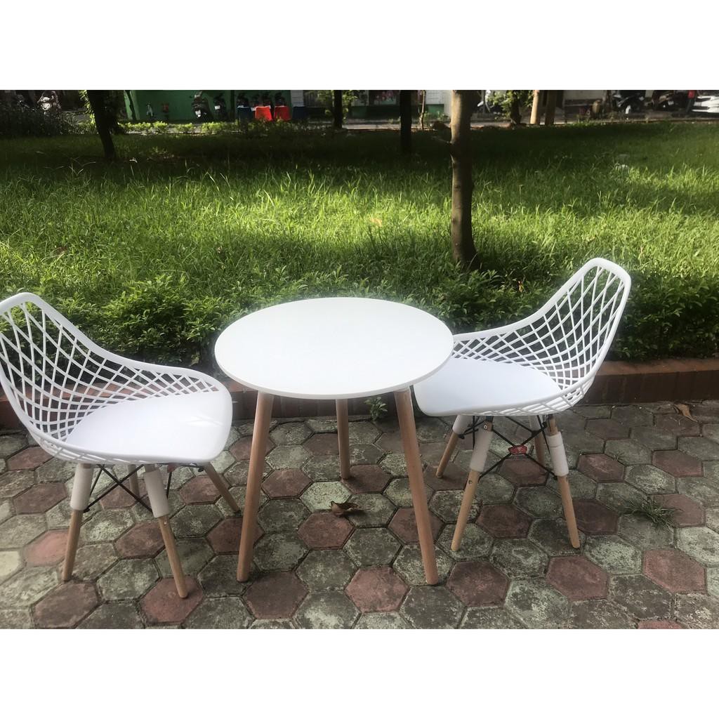 Ghế Eames Caro Chân Gỗ Cao Cấp Kiểu Dáng Sang Trọng - Ghế Cafe, Uống Trà Chân Gỗ Đan Thép, Lưng Dạng Lưới Caro Nhiều Màu