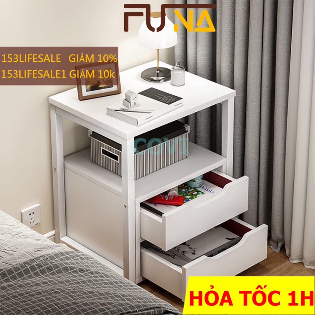 Tủ đầu giường FUNA  phong cách CHÂU ÂU, có 2 ngăn kéo đựng đồ, khung sắt sơn tĩnh điện cao cấp, gỗ mdf chống ẩm - KDG01
