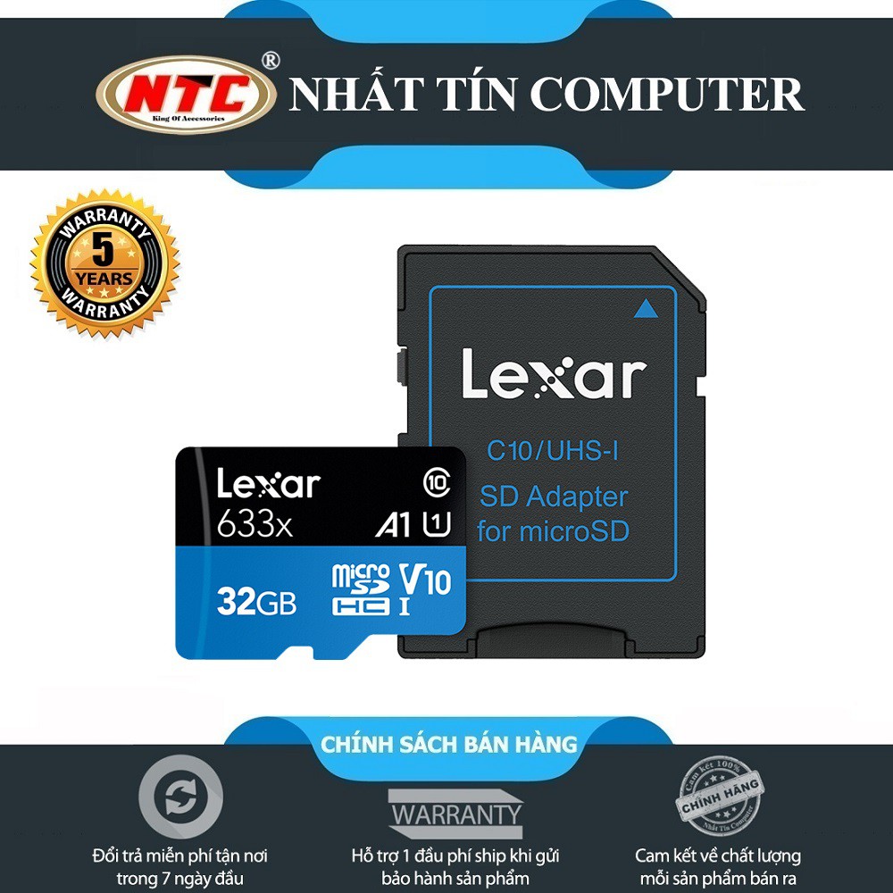 Thẻ Nhớ MicroSDHC Lexar 32GB 633x A1 V10 U1 95MB/s - kèm Adapter (Xanh)