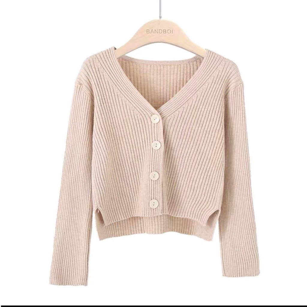 [SẴN] ÁO KHOÁC LEN TAY DÀI CARDIGAN 4 NÚT TĂM TO XẺ TÀ