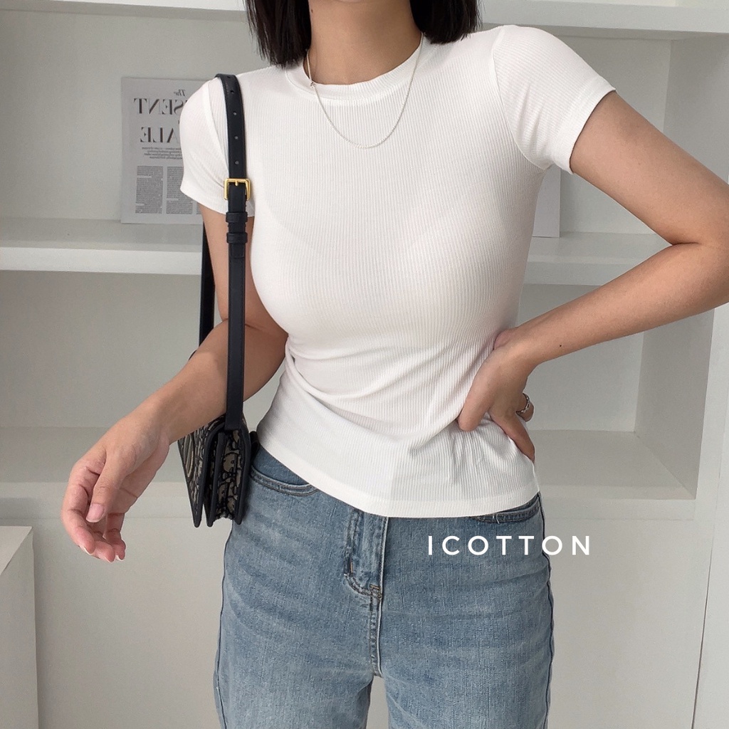 Áo thun nữ cộc tay form ôm body ❤️iCotton❤️ áo phông babytee chất vải cotton thun tăm mềm, mát, co dãn nhiều