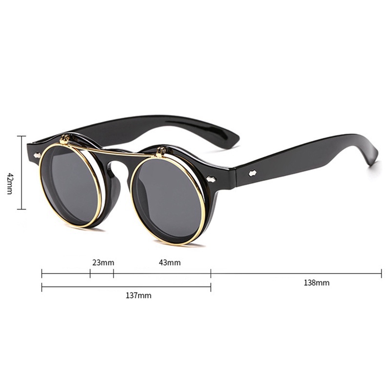 Kính Mát Hai Lớp Tròng Lật Phong Cách Retro Âu Mỹ