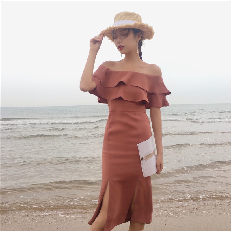 [Hàng order] Váy trễ vai xẻ tà