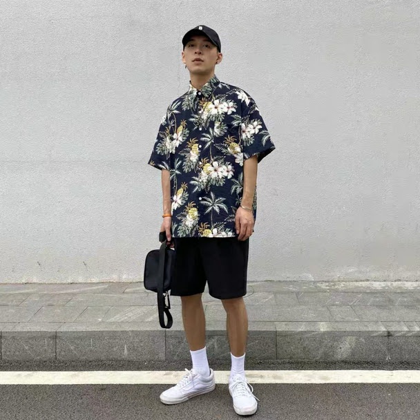 Áo sơ mi Hawaii đi biển mùa hè thơm dừa đen chất đũi cao cấp