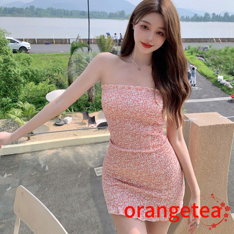 ORT-Women´s Slim Fit Dress Floral Print Sleeveless Off Shoulder Design Summer Beach Sweet Dress