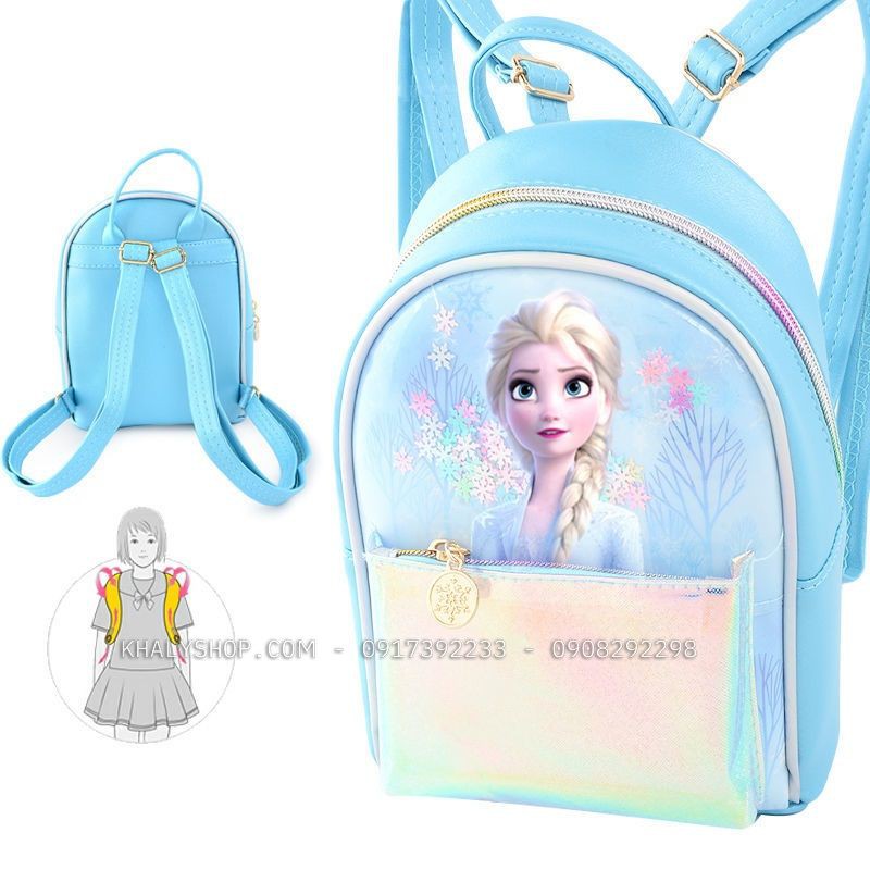 Balo mini thời trang hình công chúa Anna Elsa (Frozen 2) màu xanh hoa siêu hot cho trẻ em bé gái (Disney) - 134P4NBLF133