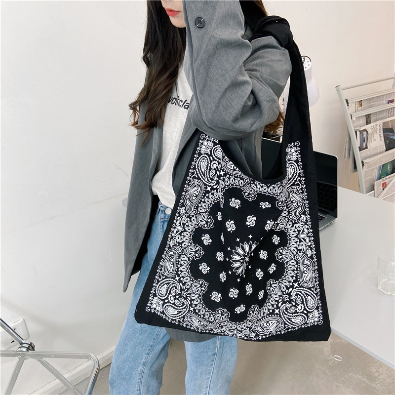 Túi đeo vai vải canvas có ngăn chứa lớn họa tiết hoa xinh kiểu cổ điển cá tính