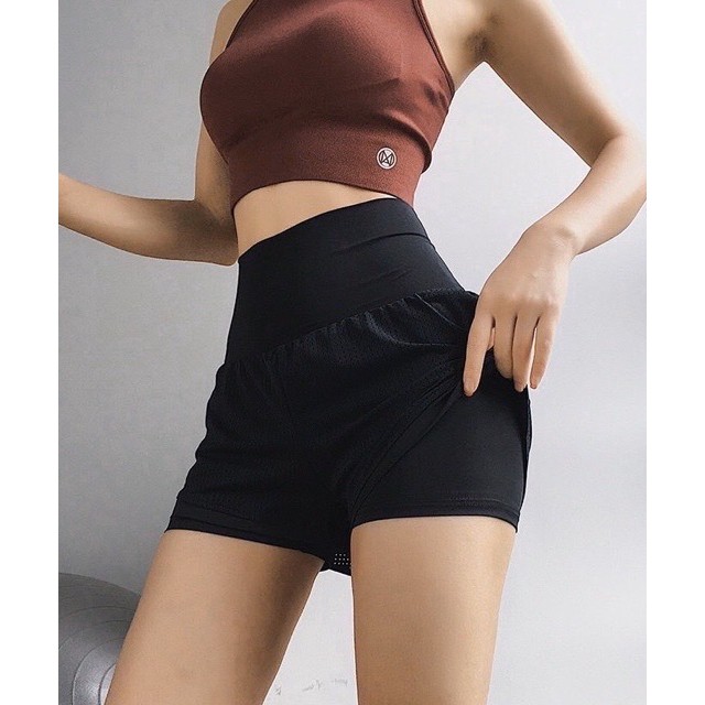 Quần Short Lưới Lưng Bản To Hai Lớp, Quần Đùi Tập Cạp Cao Thoáng Khí [Ảnh Chụp Thật] - OQ026