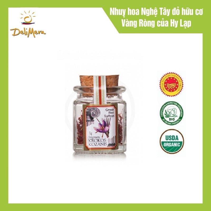 Nhụy hoa Nghệ Tây đỏ hữu cơ Hy Lạp hộp giấy đỏ/lọ thủy tinh nhãn hiệu Krokos Kozanis 1g