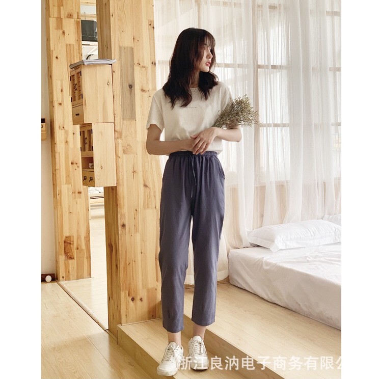 Quần Trendy Harem Ống Rộng Cotton Lanh