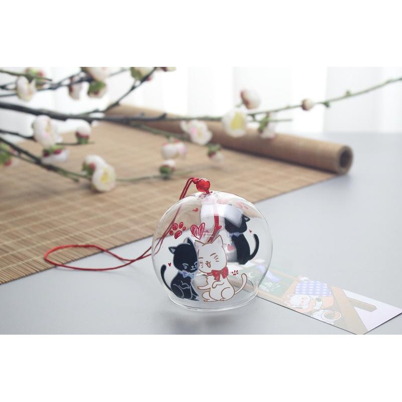 Chuông gió thủy tinh Furin mẫu CON MÈO pha lê quà tặng Nhật Bản trang trí bàn học trang trí nhà cửa đẹp