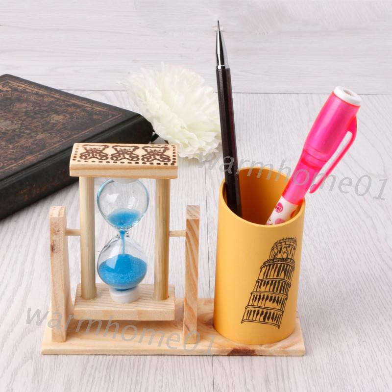 Hộp Đựng Bút Bằng Gỗ Có Đồng Hồ Cát Độc Đáo Tiện Dụng