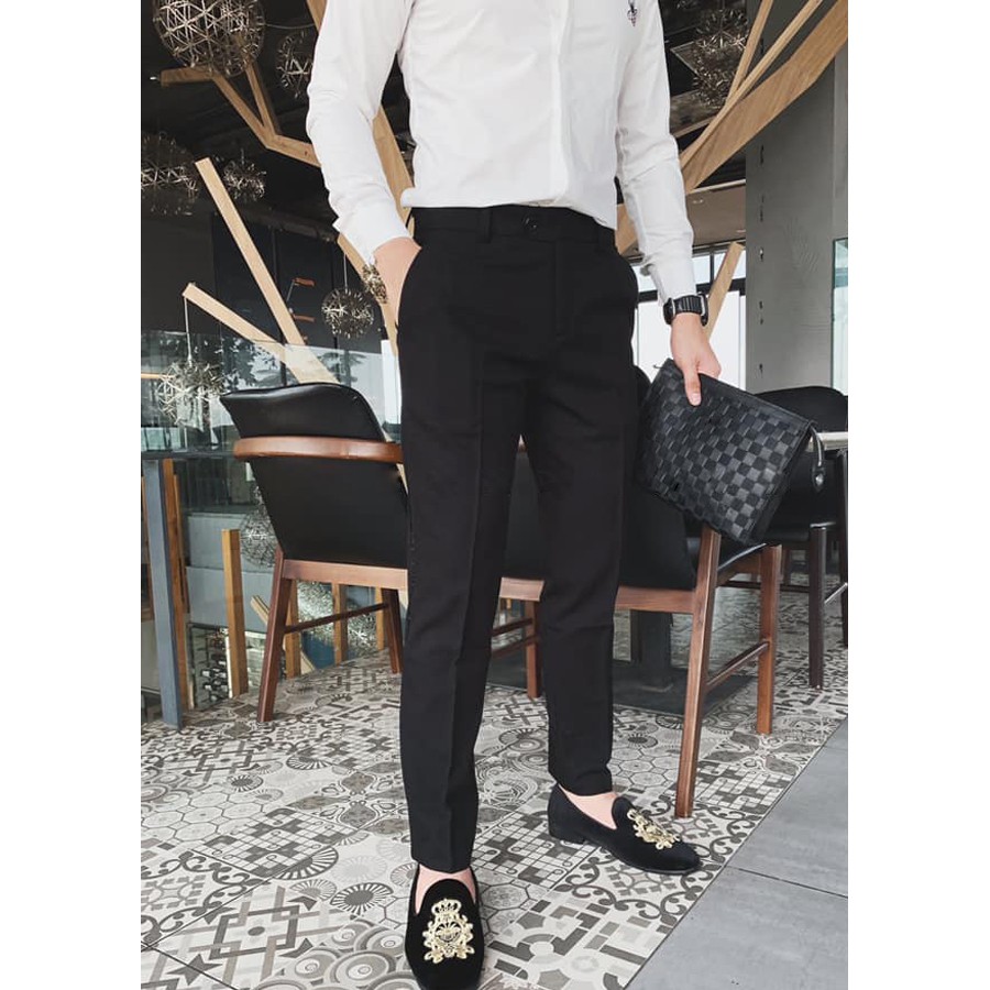 Quần Âu Đen Chất Vintage Co Giãn 4 Chiều Vải Ít Bám Bụi Không Phai Màu Ít Nhăn Giữ Dáng Không Bai