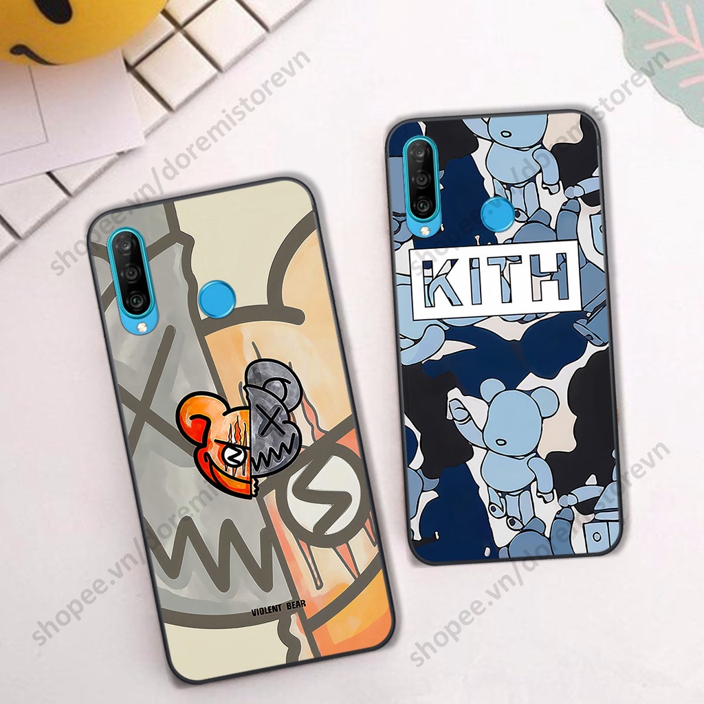 Ốp lưng Huawei Nova 4e / P30 Lite hình kaws, kith, bear brick nổi 3D phong cách độc đáo
