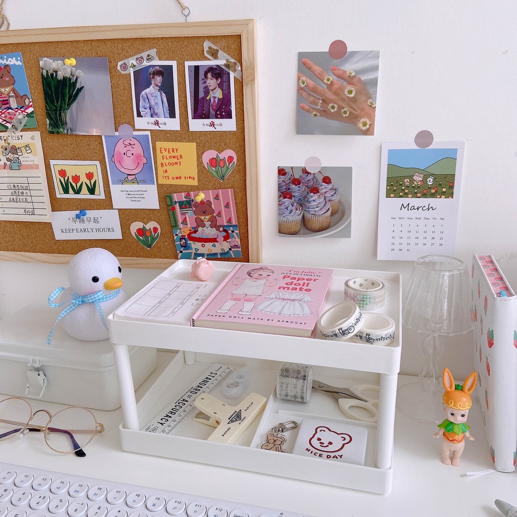 Kệ Để Bàn Hai Tầng Đựng Mỹ Phẩm / Văn Phòng Phẩm Ký Túc Xá Tiện Dụng