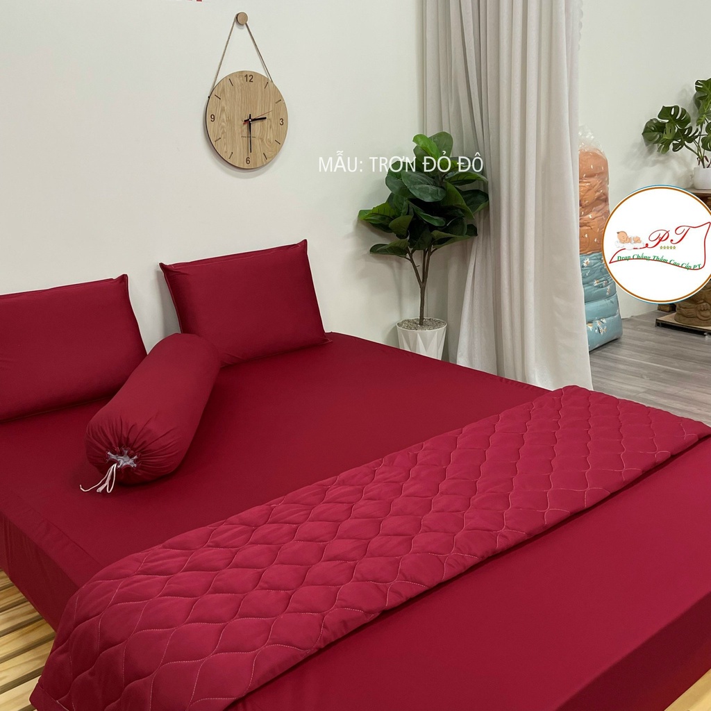 Bộ ga chống thấm cho bé kèm vỏ gối chính hãng PT, chất liệu thun lụa organic cao cấp (mẫu trơn nho)