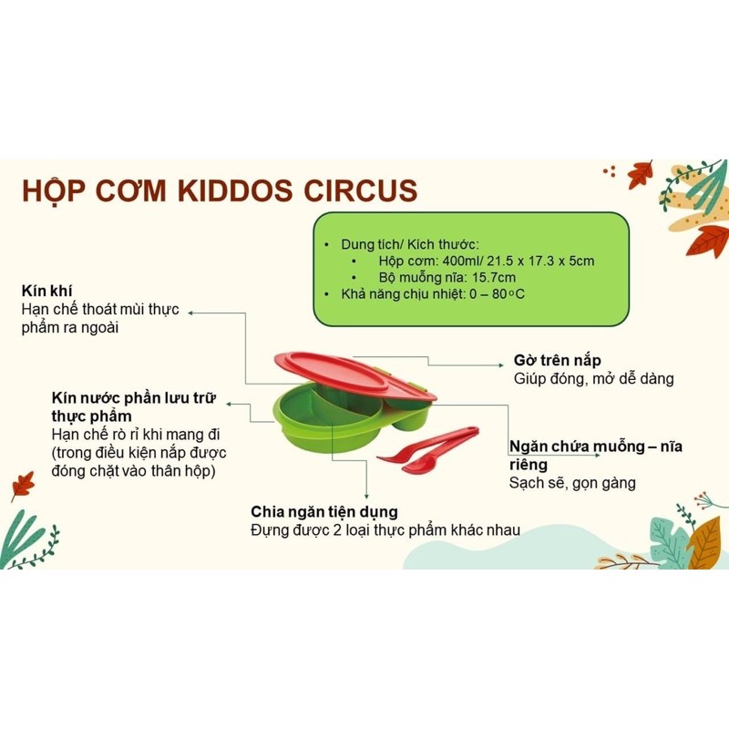 Hộp cơm kiddos circus ăn dặm cho bé Tupperware kèm thìa dĩa