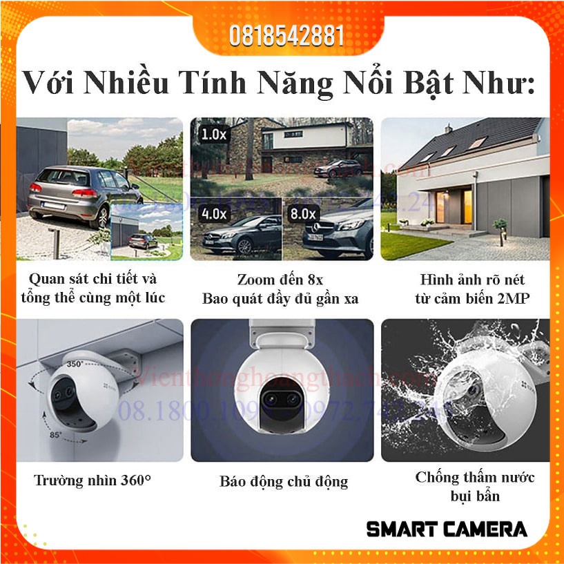 Camera Wifi Ngoài Trời Xoay EZVIZ C8PF C8C C8W 2M 4M 1080P Mắt Kép, Zoom 8x , Còi Hú Báo Động, Đàm Thoại